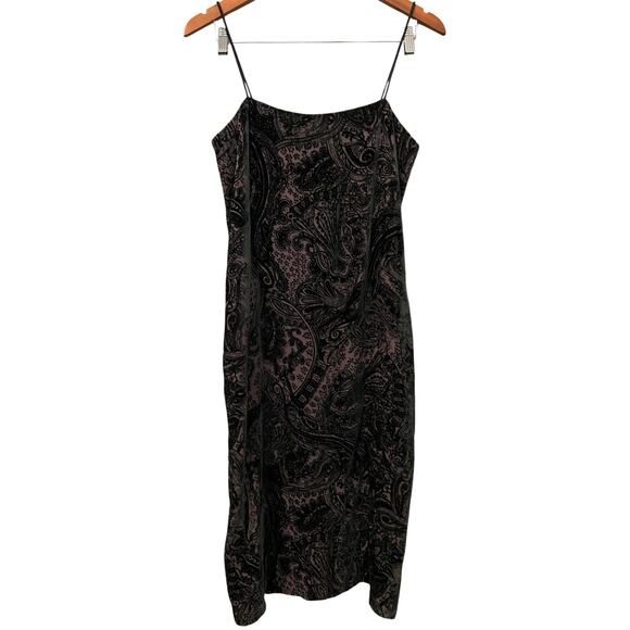 Vintage Y2K INC Burnout Velvet Paisley Mini Dress US 4 Brown Silk Blend Party - Picture 1 of 8